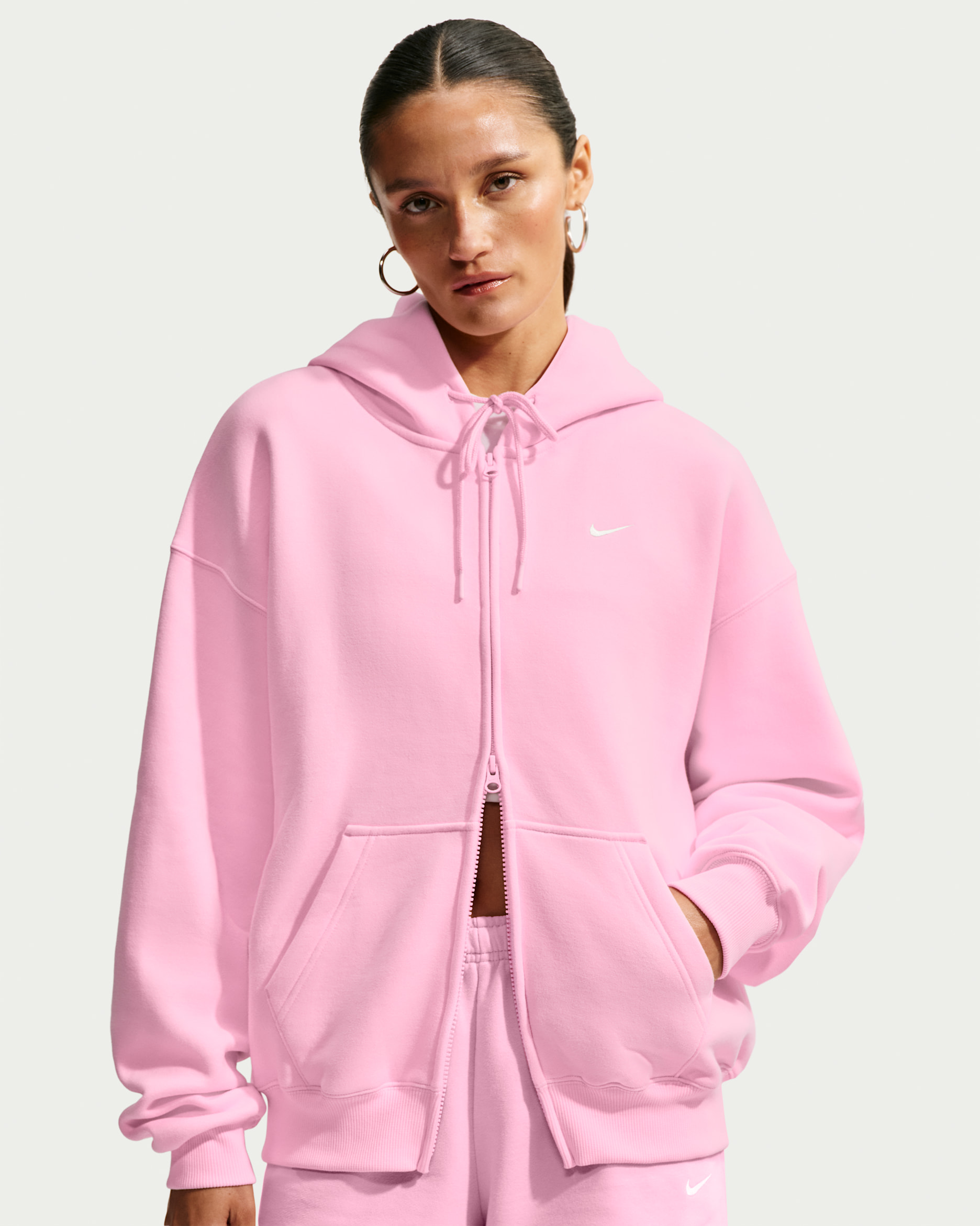 00s Nike ナイロンジャケット ユーロ企画 希少 y2k ピンク XL Nike Studio Fleece Medium Weight Women's Oversized Full-Zip Hoodie